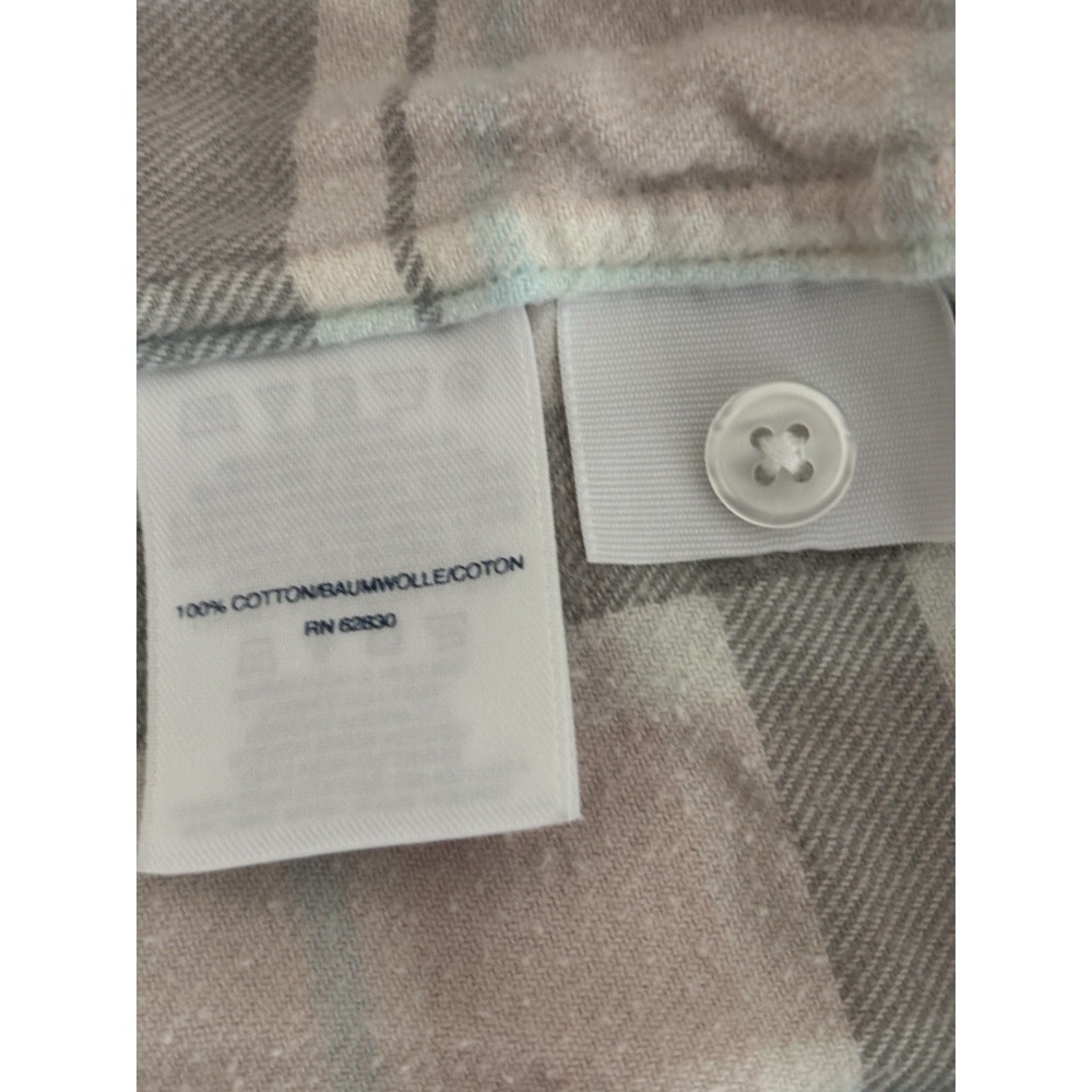Lands End Flannel Shirt Womens XL 18W Cotton Outdoor Cream Blue Classic Casual - Picture 6 of 8